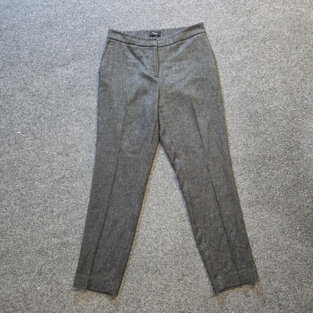 Theory Pants Womens Size 2 Gray Wool Blend Herringbone Taper Pull On Capsule
